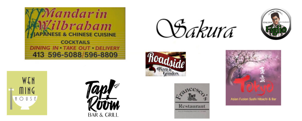 Logos of the restaurants you can win giftcards to, tastefully arranged.